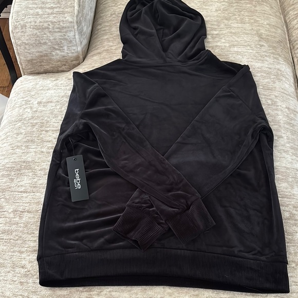 Bebe Black Velvet Hoodie Sweatshirt with Pullover Style - Picture 8 of 8